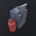 Stainless Steel Toaster With Open Lid And Red Gas Cylinder As Kitchen Appliances