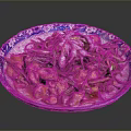 Chinese Traditional Dish On Blue And White Patterned Plate With Green Vegetables And Meat Pieces