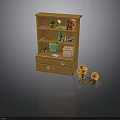 Wooden Bookshelf With Books Potted Plants And Decorations Near Fallen Flower Pots