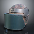 Camouflage Military Helmet With Metal Straps And Green Protective Face Shield