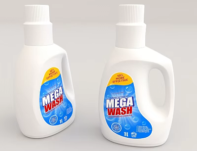 MEGA WASH Laundry Detergent White Bottles With Handle For Efficient Cleaning 3d model