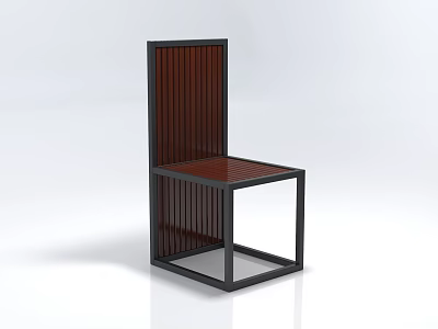 Modern Single Chair With Black Frame Brown Seat And Vertical Slat Backrest 3d model