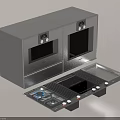 Modern Stainless Steel Kitchen Appliances With Double Microwave Ovens And Stove Top
