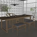 Traditional Solid Wood Tea Table and Chairs with Tea Set in Natural Light Minimalist Room