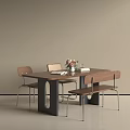 Modern Minimalist Dining Table And Chair Set With Wooden Top Metal Legs And Flower Vase