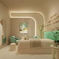 Relaxing SPA Sauna Interior With Comfortable Bed Green Plants White Bathrobe And Soft Lighting