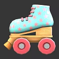Turquoise Roller Skates With Pink Stars Laces And Wooden Pink Wheels