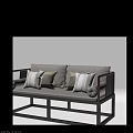 Modern Two Seater Sofa with Black Frame Light Gray Cushions and Patterned Pillows 3d model