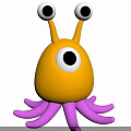 Cute Yellow Cartoon Creature With Big Eye Purple Tentacles And Antennae Eyes