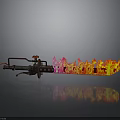Flame Thrower Device With Red Yellow Fire And Metal Structure Reflection