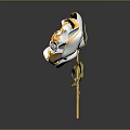 3D Decorative Flower Featuring White Yellow Petals Orange Center Green Leaves and Golden Stem
