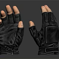 Two Black Textured Leather Fingerless Gloves With Protective Padding And Stylish Design
