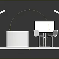 Modern Reception Furniture Setup With Curved White Frame Counter Monitor And Chairs