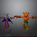 Colorful 3D Cartoon Characters With Blue Purple Cape Red Yellow Horns Arms Outstretched