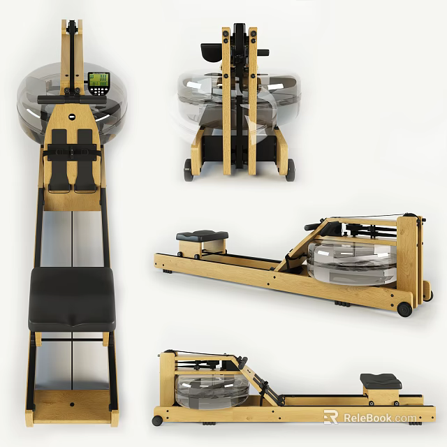 Wooden Frame Rowing Machine With Digital Monitor And Ergonomic Design For Home Fitness 3d model 