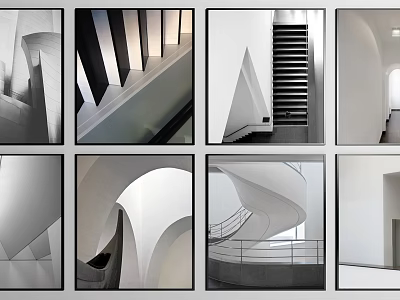 Modern Architectural Design Featuring Staircases Geometric Shapes And Light Effects 3d model