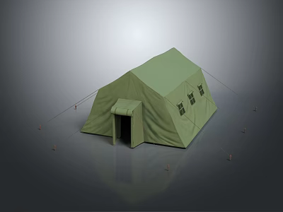 Green Camping Tent With Door Windows Pegs And Guy Ropes Setup 3d model