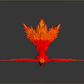 Red Phoenix Spreading Wings With Orange Gradient Feathers Against Gray Background Showing Reflection 3d model