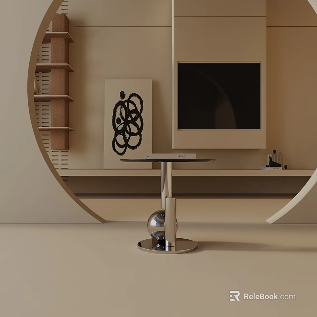 Sleek Modern Side Table With Round Top And Spherical Metal Base In Living Space 3d model 