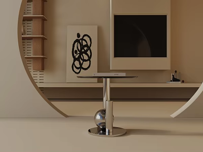 Sleek Modern Side Table With Round Top And Spherical Metal Base In Living Space 3d model