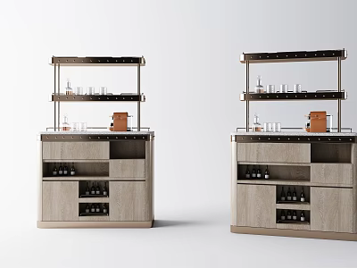 Modern Wooden Storage Cabinet Rack With Multi Layer Glass Shelves For Wine Bottles And Glasses 3d model