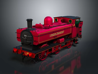 Red Steam Train with Black Chimney London Transport Number 55 LTP Markings and Red Wheels 3d model