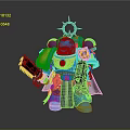 Blue Warrior Figure With Yellow Shoulder Armor And Halo Head Dual Guns And Skull Decoration
