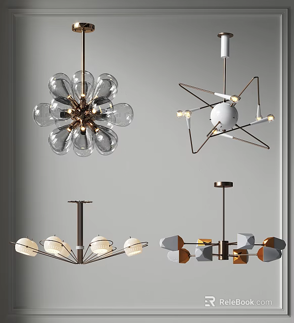 Diverse Modern Chandeliers with Unique Geometric Floral and Abstract Design Elements 3d model