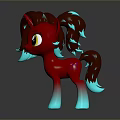 Red Unicorn Pony Character With Brown Teal Mane Yellow Eyes And Teal Hooves