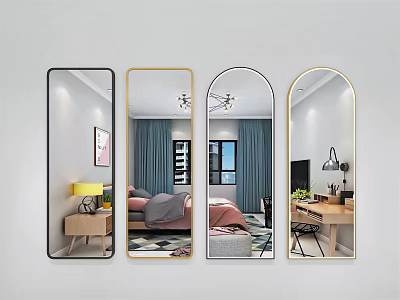 Different Shaped Wall Mirrors With Black And Gold Frames For Home Decor 3d model