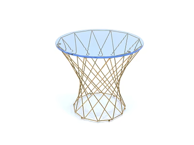 Modern Coffee Table With Glass Top And Gold Metal Mesh Base Design 3d model