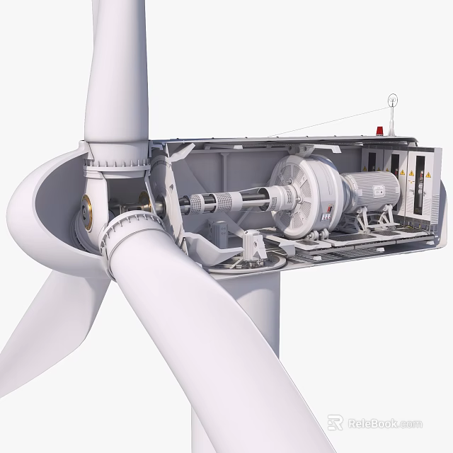 Industrial Wind Turbine Nacelle Internal Structure With Gearbox And Generator Components 3d model 