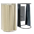 Elegant Ceiling Drapery Design with Beige and Navy Blue Fabric for Interior Decor