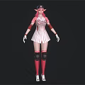 Pink Haired Elf Girl in White Striped Baseball Uniform with Elf Ears and Knee Pads