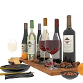 Fresh Fruits Nuts And Cured Meat With Wine Bottles And Glasses On Wooden Tray