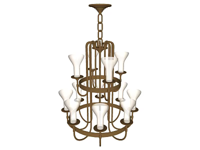 Vintage Multi Tiered Chandelier With White Glass Shades And Metal Hanging Chain 3d model