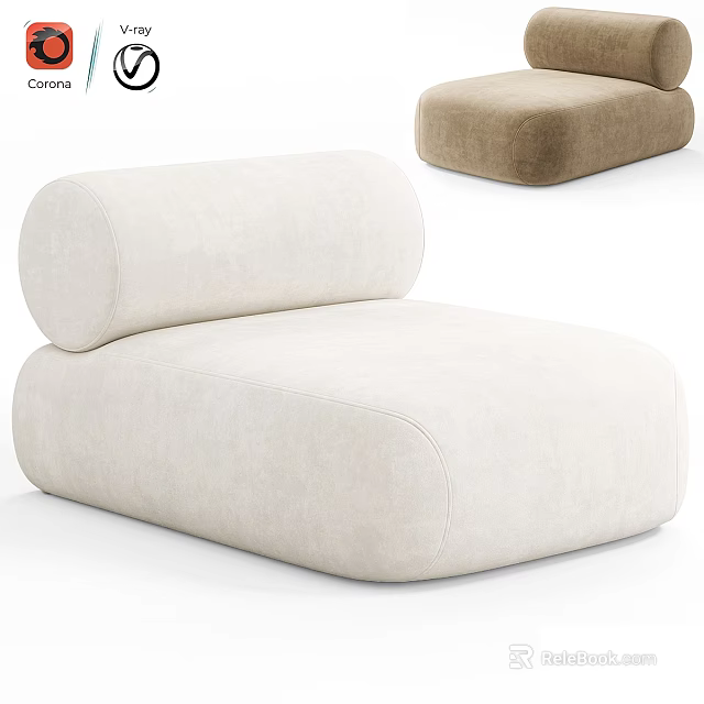 Modern Beige Fabric Single Sofa With Round Shape And Color Options 3d model 