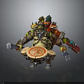 Orc Warrior Character With Muscular Build Wearing Helmet Armor Holding Drum Red Symbol And Weapons