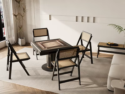 Modern Entertainment Table With Woven Chairs In Contemporary Living Room Setting 3d model