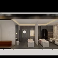 Modern SPA Sauna Interior With Massage Beds Decorative Painting And Soft Lighting