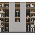 Modern Bookcase Design With Shelves Lighting Books And Decorative Items