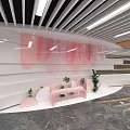 Book Art Themed Modern Lobby Interior With Curved Structures 3d model