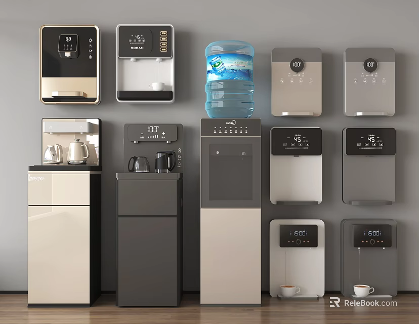 Automatic Water Dispensers Various Styles Black White Grey Countertop Freestanding Modern Design Home Office Use 3d model 
