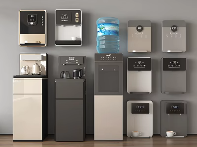 Automatic Water Dispensers Various Styles Black White Grey Countertop Freestanding Modern Design Home Office Use 3d model