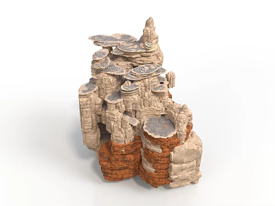 Natural Rock Formation Structure With Layered Textures And Brown Beige Layers 3d model