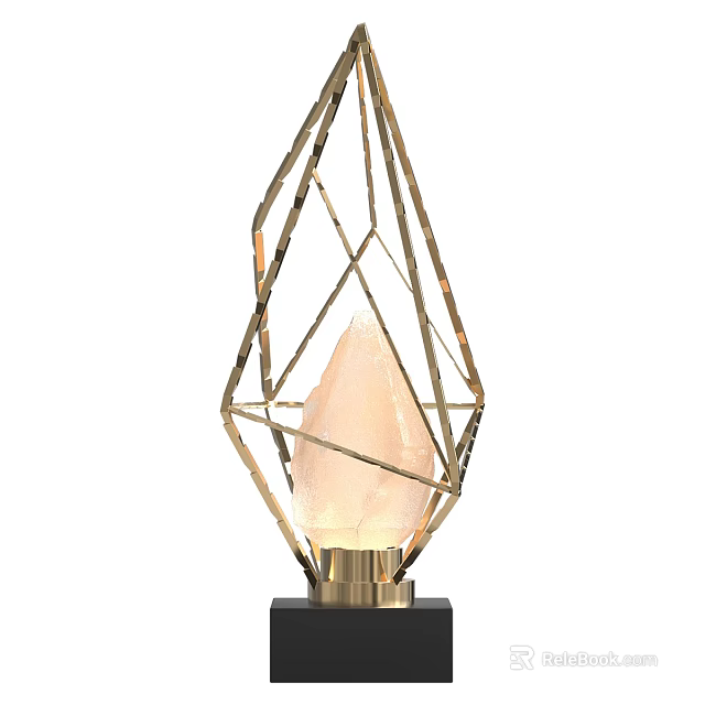 Modern Geometric Design Table Lamp With Gold Metal Frame And Translucent Stone Base 3d model 