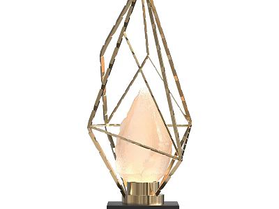 Modern Geometric Design Table Lamp With Gold Metal Frame And Translucent Stone Base 3d model