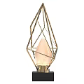 Modern Geometric Design Table Lamp With Gold Metal Frame And Translucent Stone Base