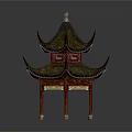 Traditional Chinese Multi Tiered Pavilion With Curved Eaves Red Pillars And Golden Decorations
