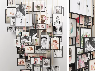 Hanging Photo Wall Decor Featuring Various Sizes Frames Black White And Color 3d model
